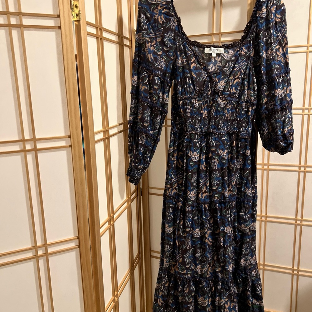 Sea Navy Floral Long Sleeve Dress